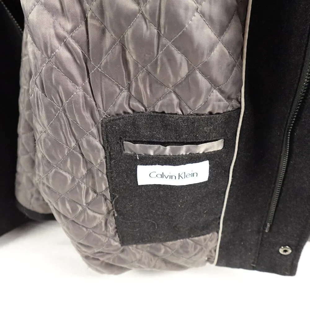 Calvin Klein Coat Mens 2XL Gray Wool Blend Zip Front Quilted Lined Winter